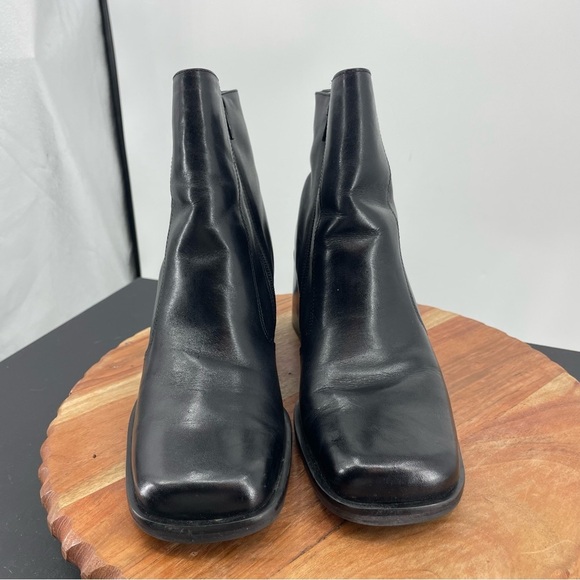 Connie fortune black leather square toe ankle boots block heels Sz 9 - Picture 2 of 8